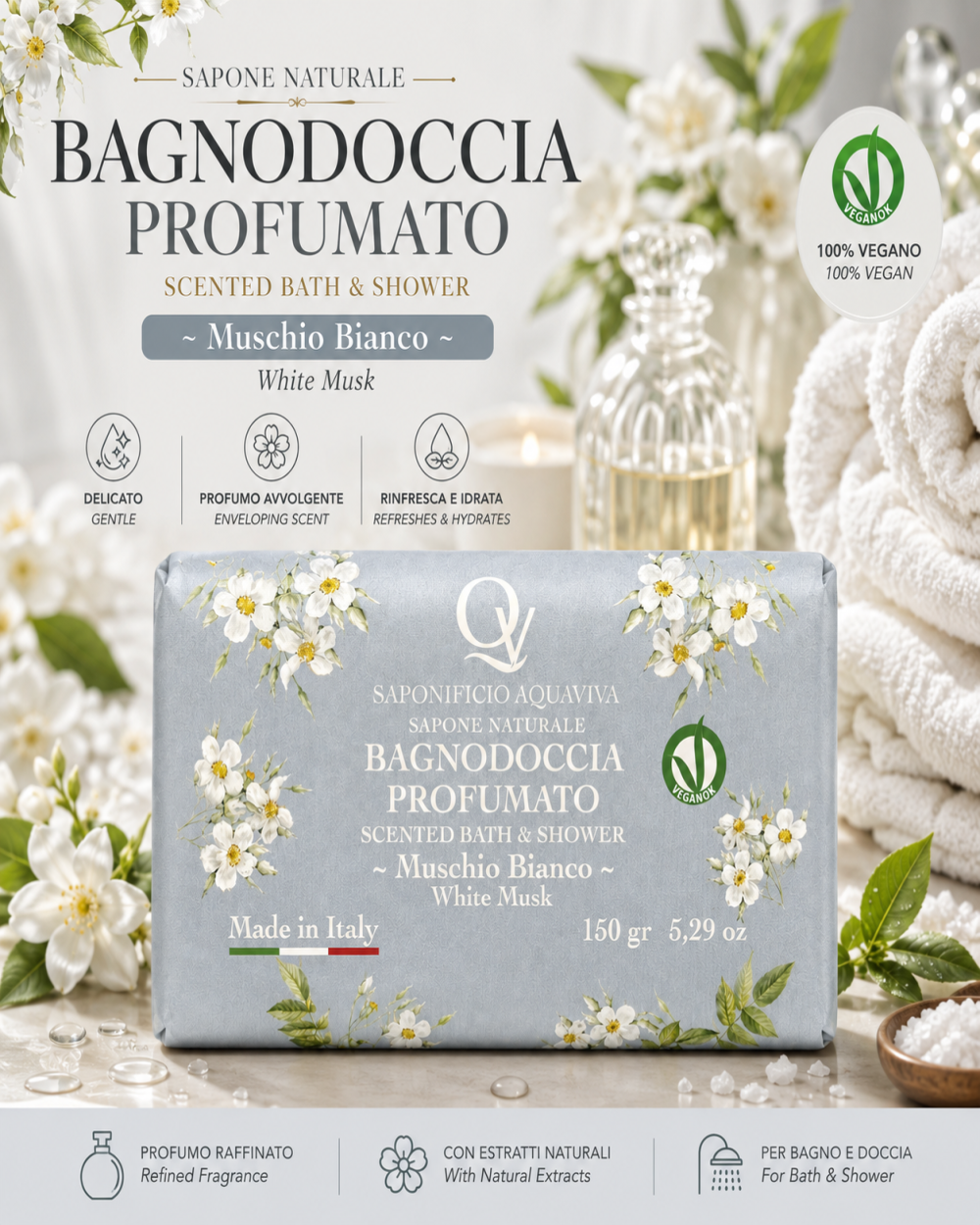 BAGNODOCCIA PROFUMATO ~ Muschio Bianco ~ / Scented Bath &amp; Shower ~ White Musk